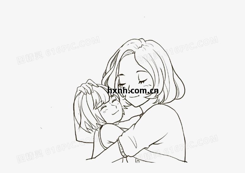 母(mu)親(qin)節手繪溫暖(nuan)擁抱(bao)線(xian)稿免(mian)摳插(cha)畫(hua)素材，傳(chuan)遞真摯(zhi)情(qing)感(gan)